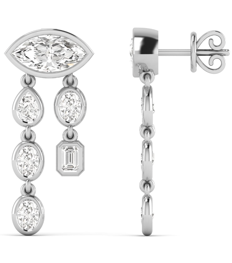 Mixed Shape Diamond Drop Earrings