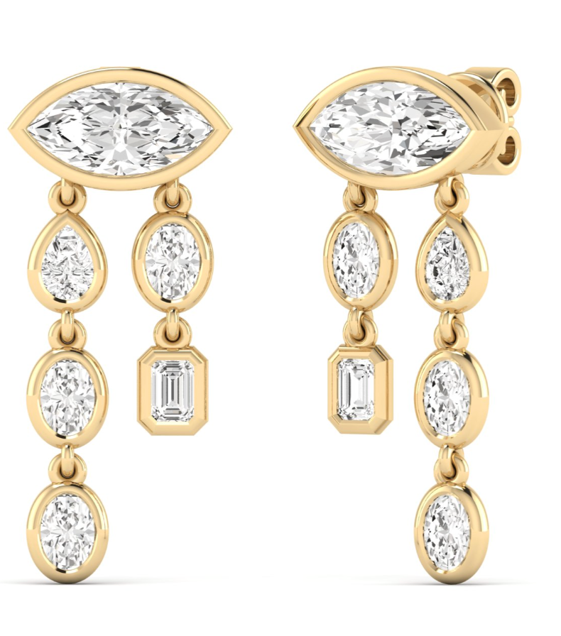 Mixed Shape Diamond Drop Earrings