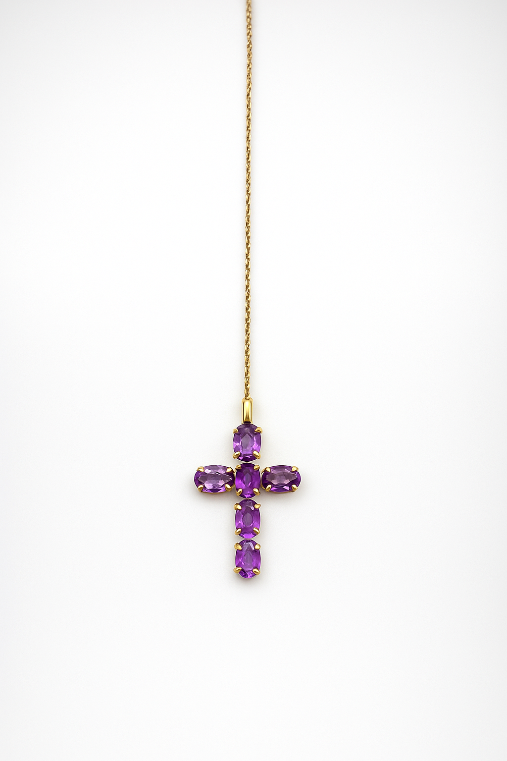 Oval Amethyst Cross with Chain