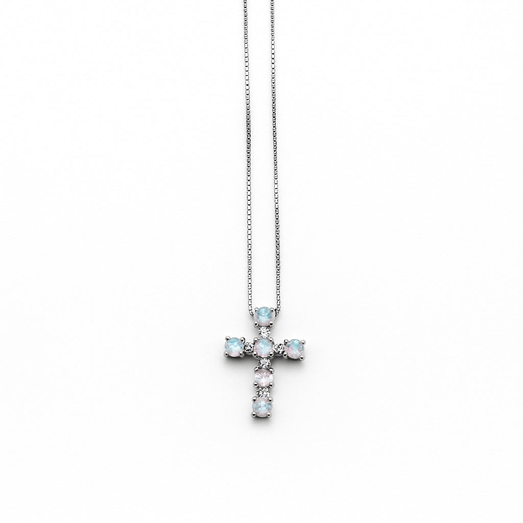 Round Opal Cross with Chain
