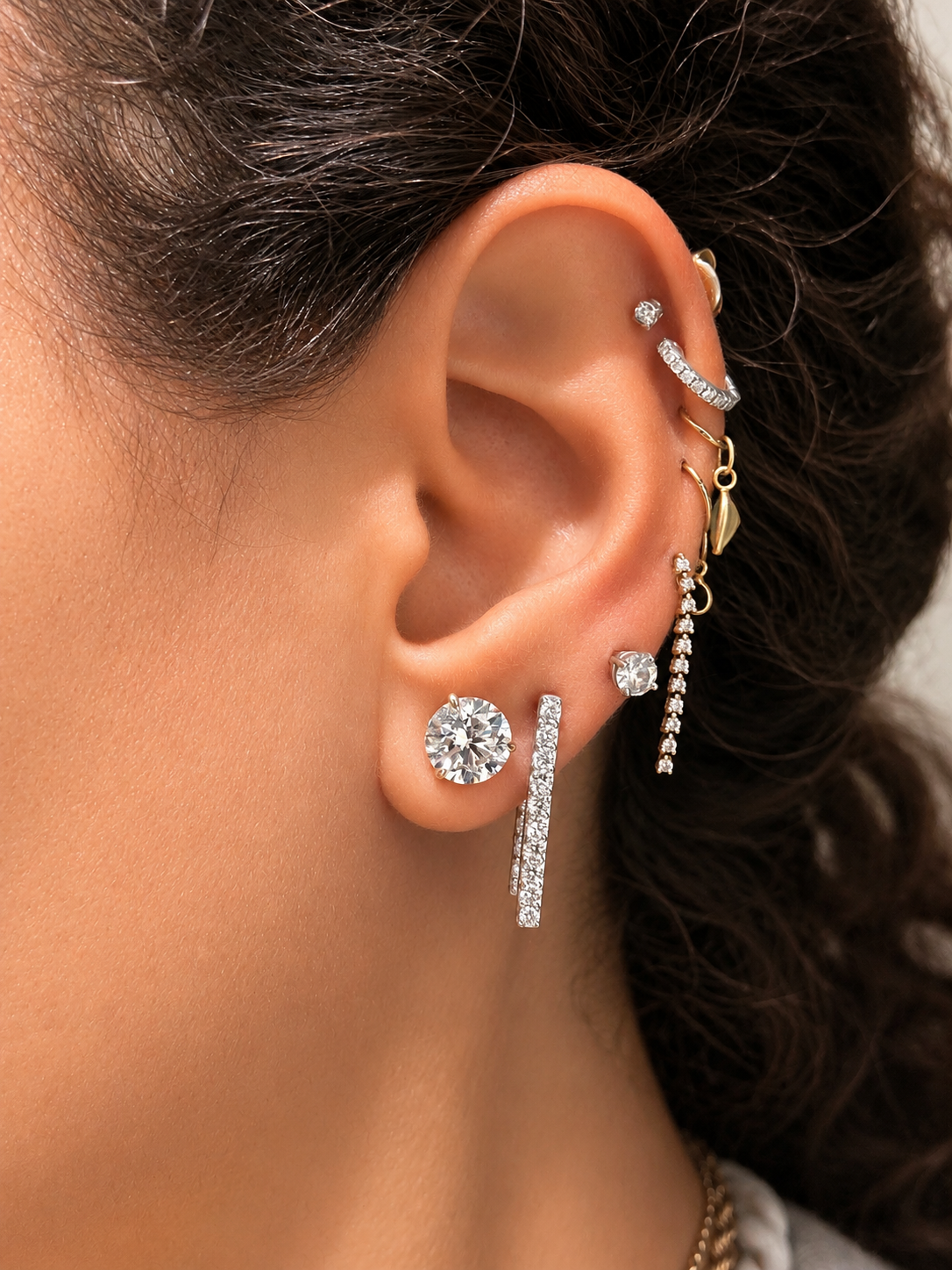 PETITE RECTANGLE IN/OUT DIAMOND HOOPS