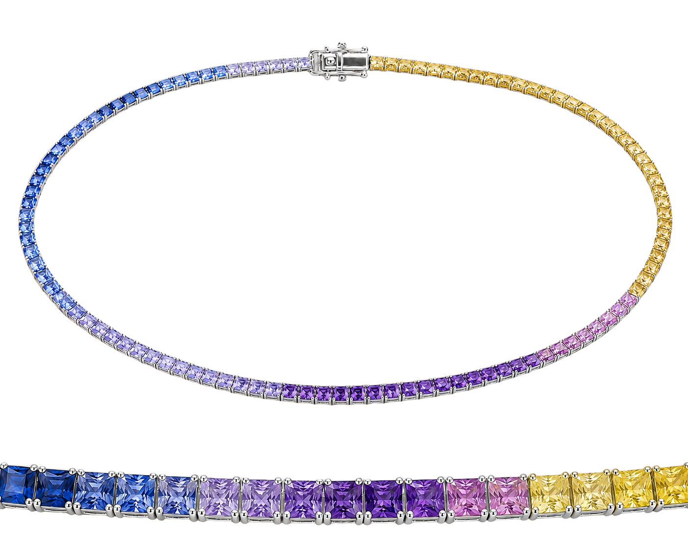 Gradient/Ombre Sapphire Tennis Necklace