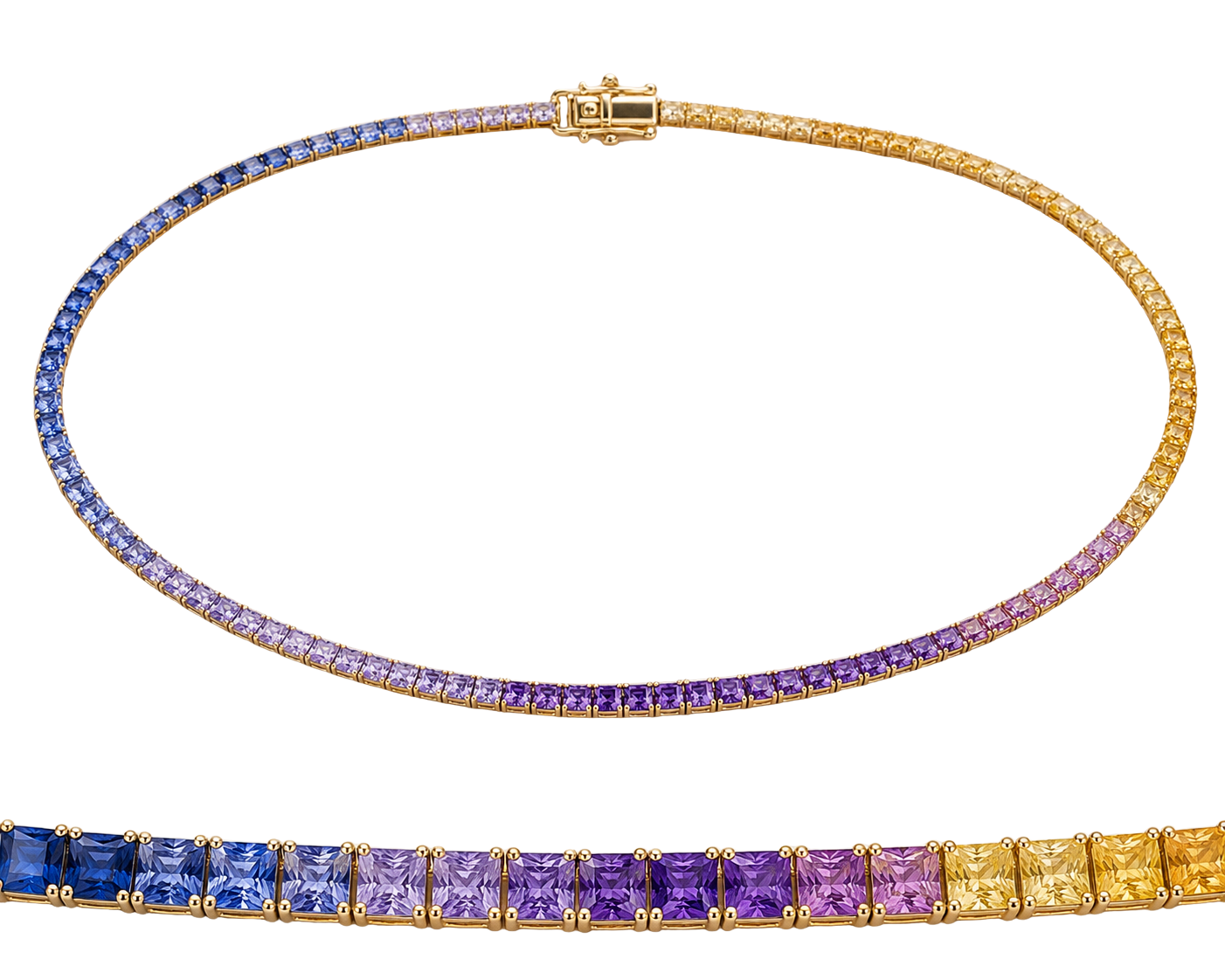 Gradient/Ombre Sapphire Tennis Necklace