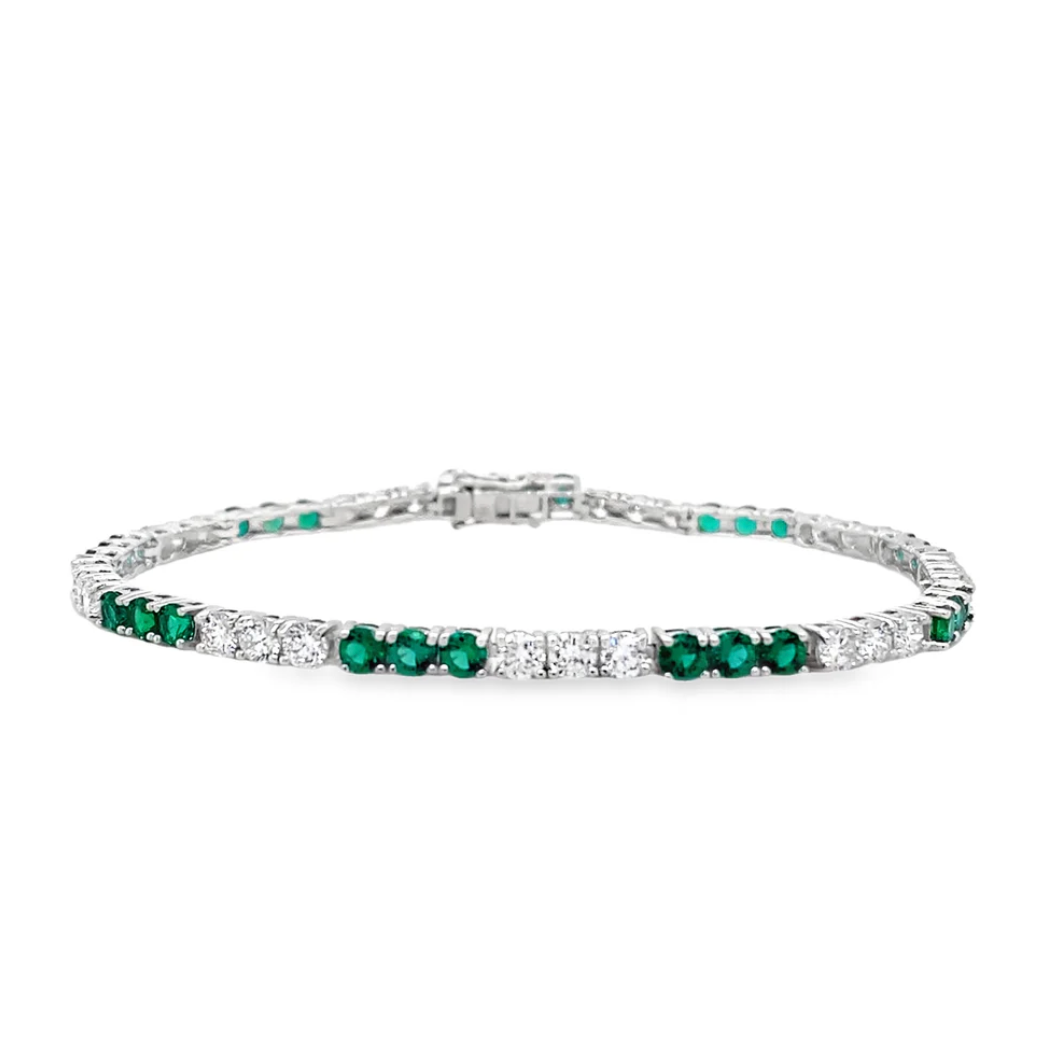 SS ESSENTIAL LG EMERALD AND DIAMOND TENNIS BRACELET