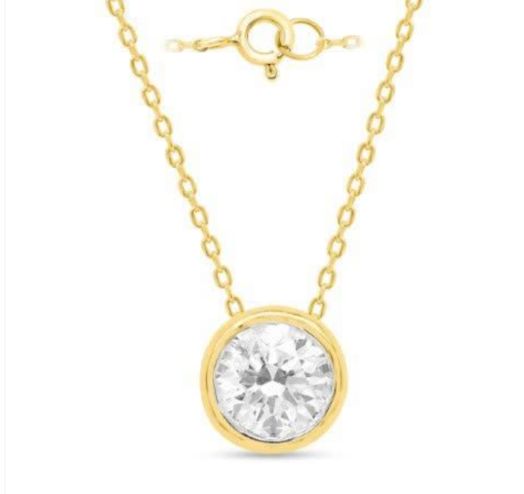 14K YG ESSENTIALS ROUND BRILLIANT PENDANT