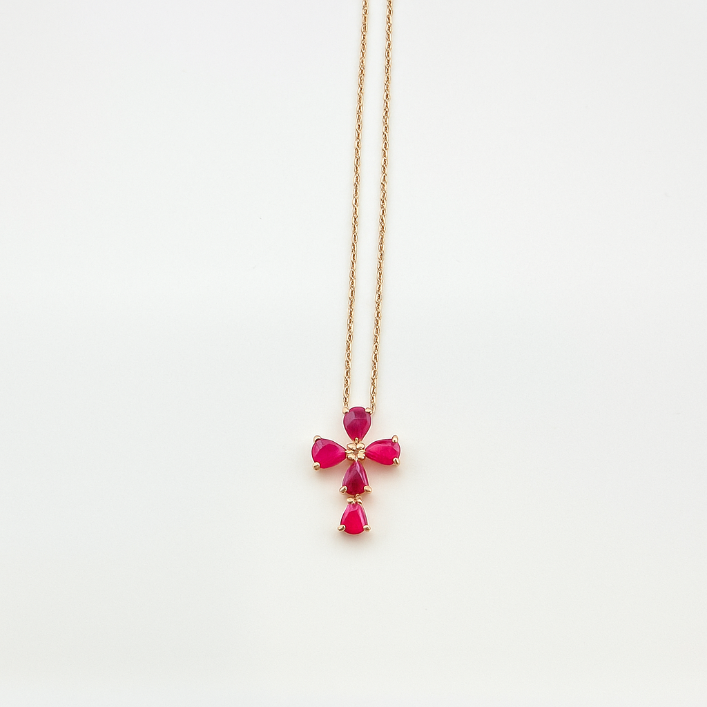 Pear Shaped Ruby Cross Chain