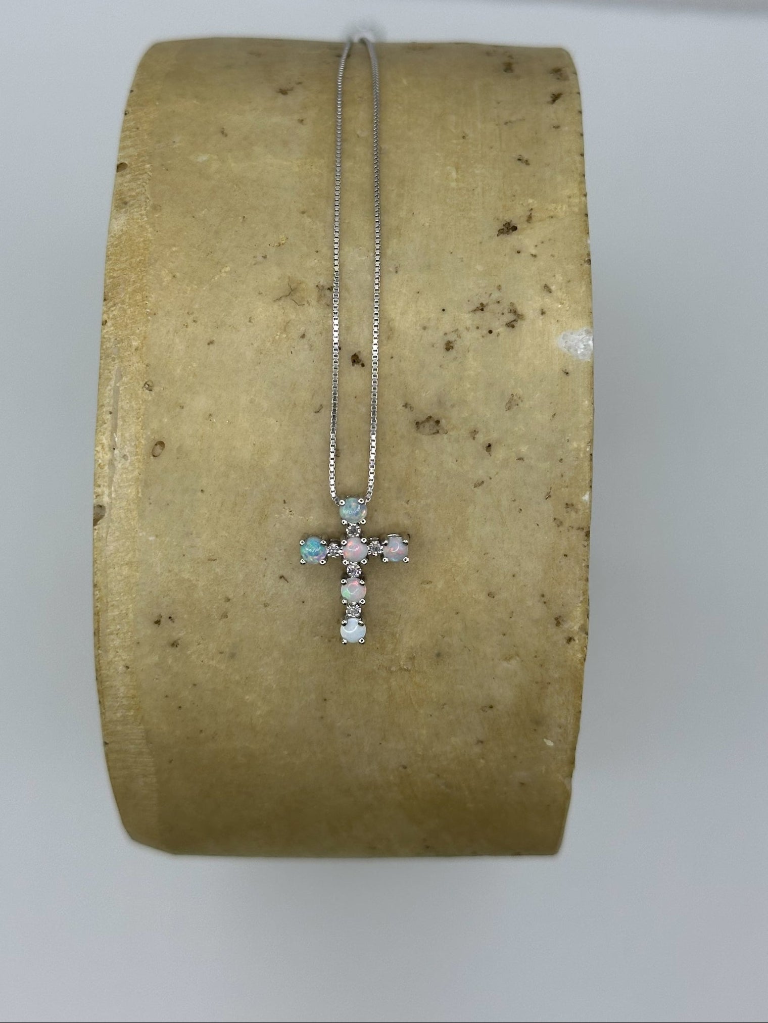 Round Opal Cross with Chain