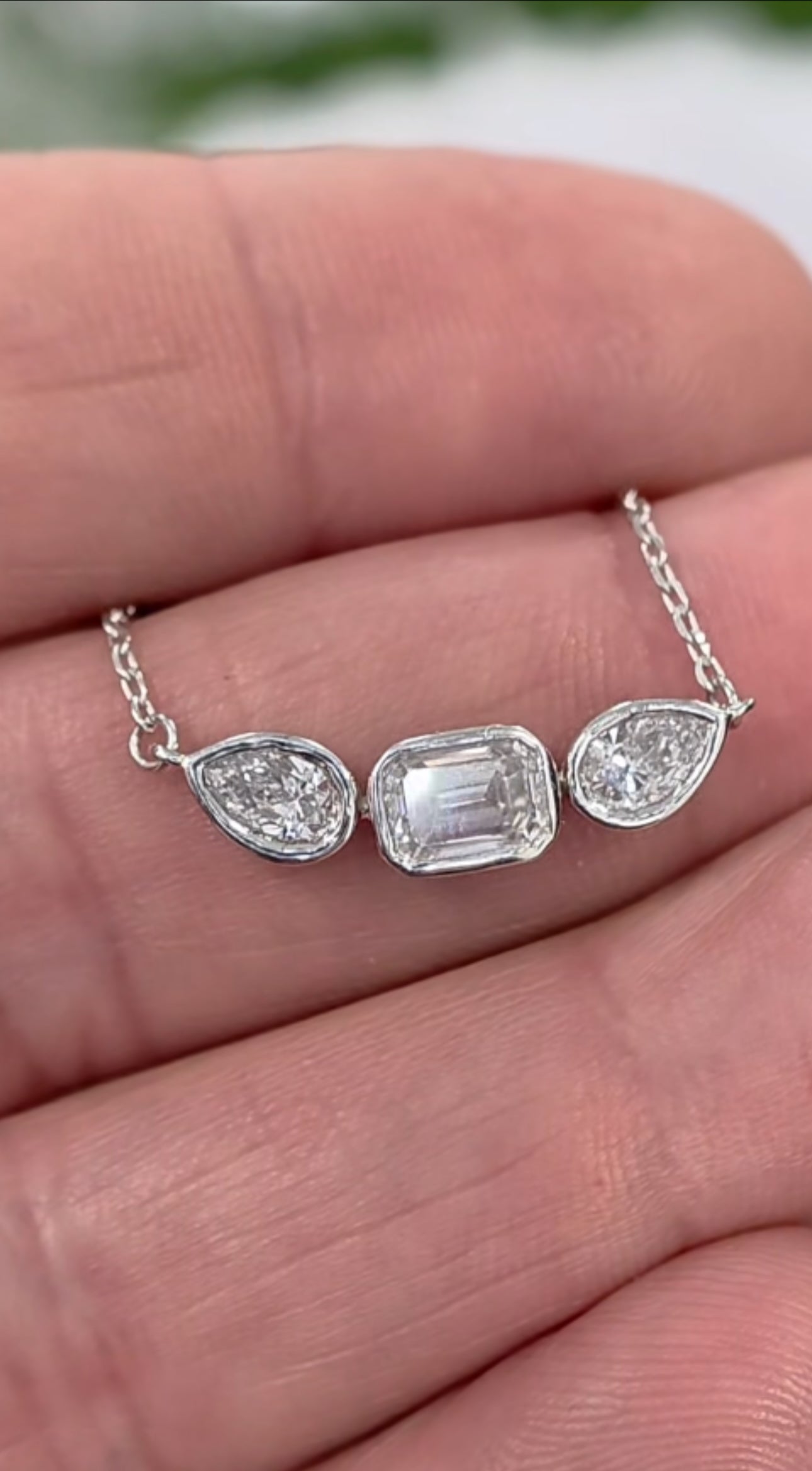 3 Stone Diamond Pendant Necklace