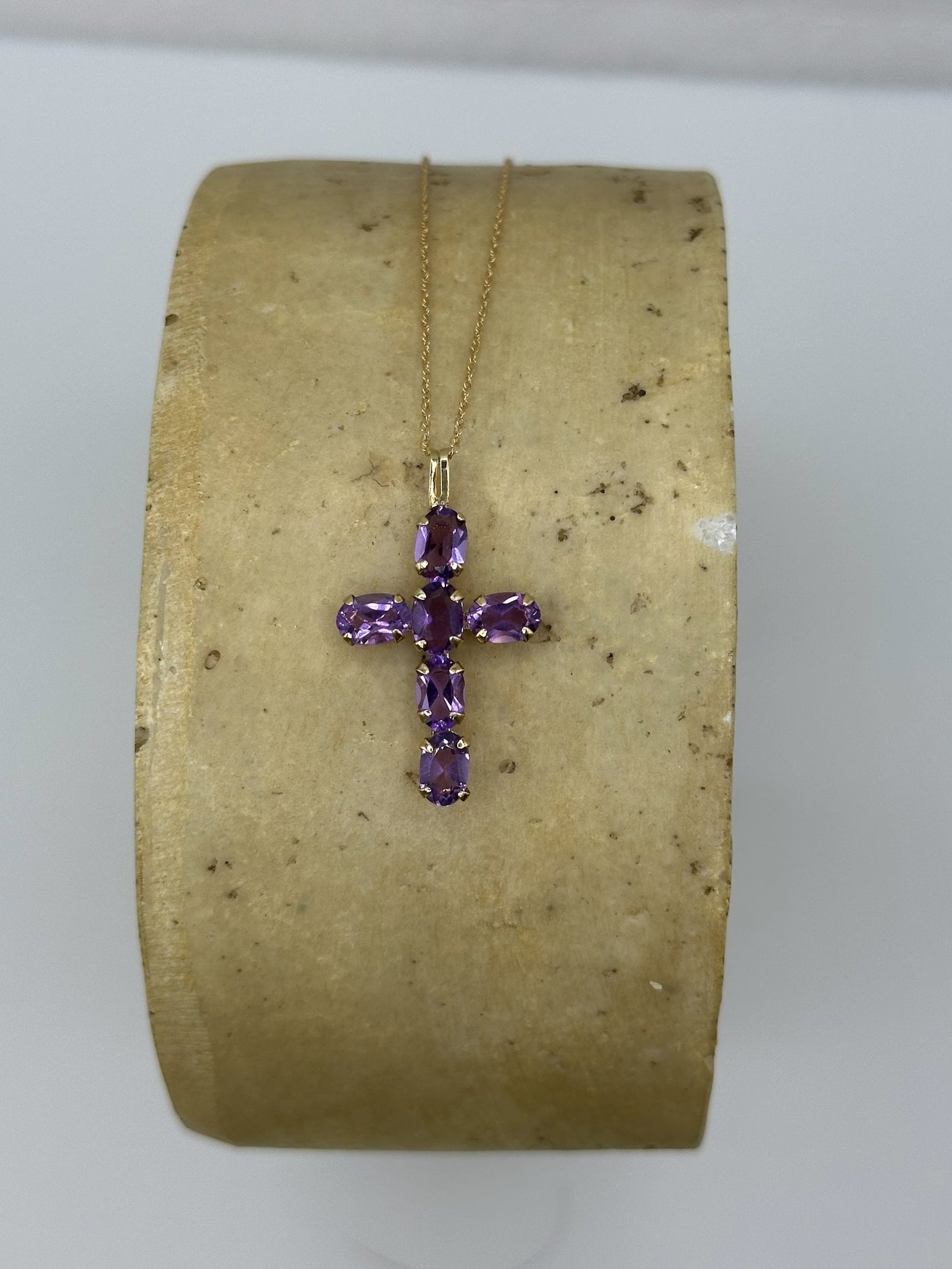 Oval Amethyst Cross with Chain